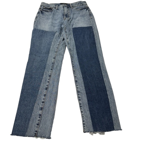 Banana Republic High Rise Jeans Straight Fit Block Tones Denim Patch Size 27 / 4 - Picture 1 of 12